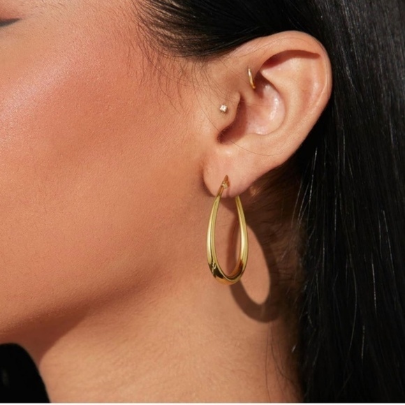 GOLD 14k Gold Plated Hoop Earrings - Picture 3 of 4